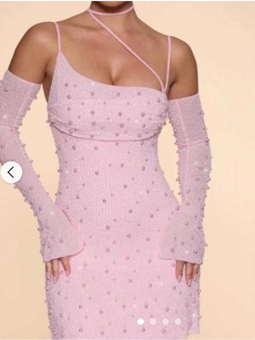 Oh Polly Pink Pearl-Embellished Mini Dress with Detachable Sleeves